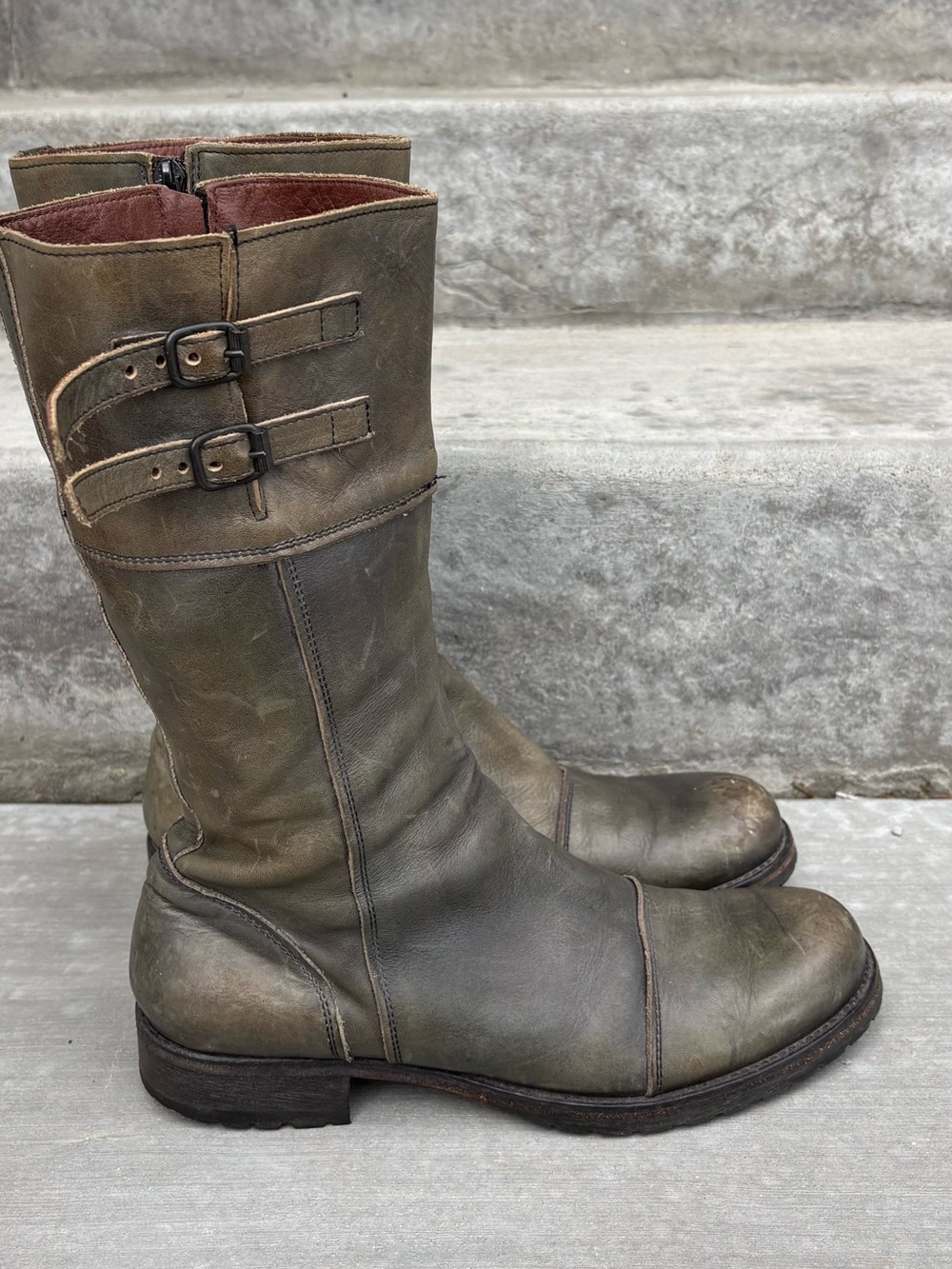 MOMA Made In Italy Distressed Leather Engineer Moto Boots  EU 38